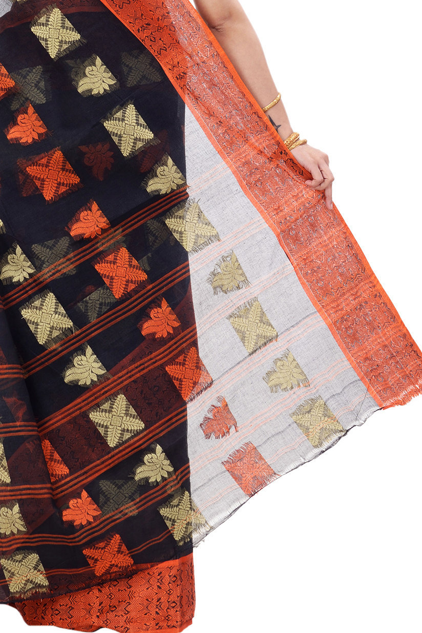 Black Pure Cotton Suparna Buti Tant Saree (755)